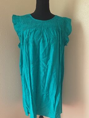 Umgee Teal Ruffled Sleeve Smocked Yoke Dress 1XL